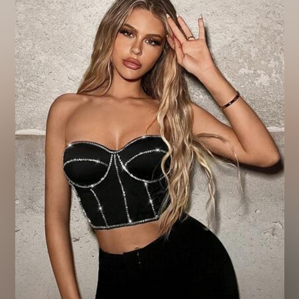 Reinstone Black Bustier Top with 4xl